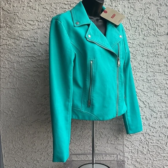 Levi's Moto Turquoise Leather Jacket-size Small, used once with a tag - Picture 5 of 16